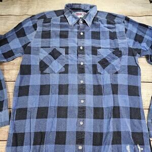 Vtg American Edition Men's Flannel Plaid Shirt USA Made Size Med Tall Distressed